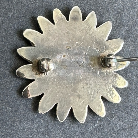 Vintage Sun Face Brooch Turquoise Coral Sterling Silver Zuni Native American‎ - Picture 5 of 8